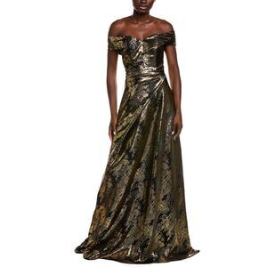 Rene Ruiz Womens  Off-The-Shoulder Gown, Gold